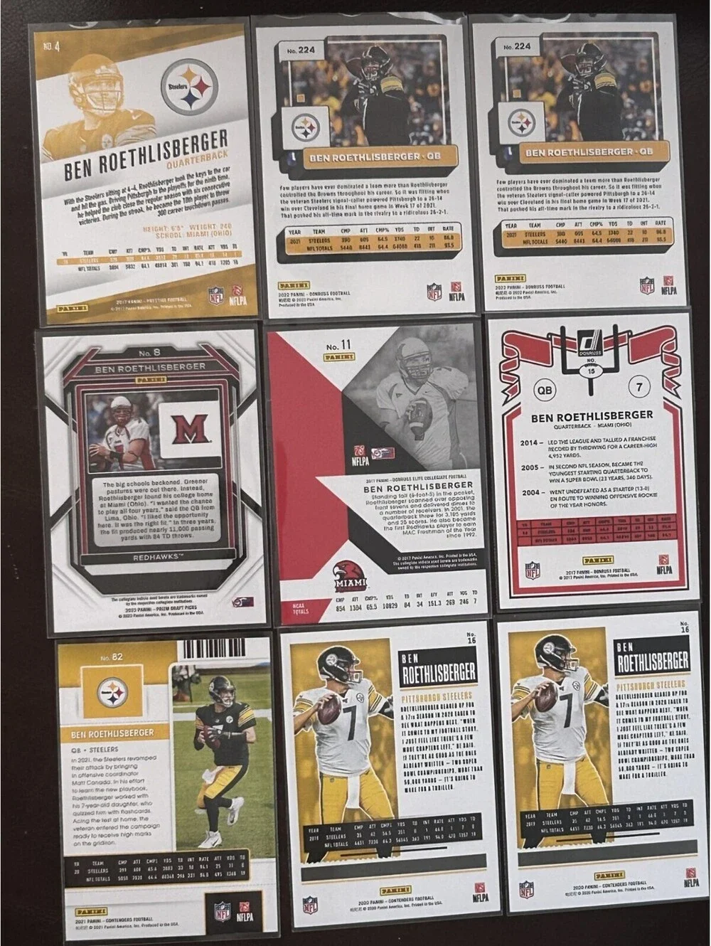 NFL STEELERS STAR QB BEN ROETHLISBERGER PANINI COLLECTION 9 CARD LOT NM